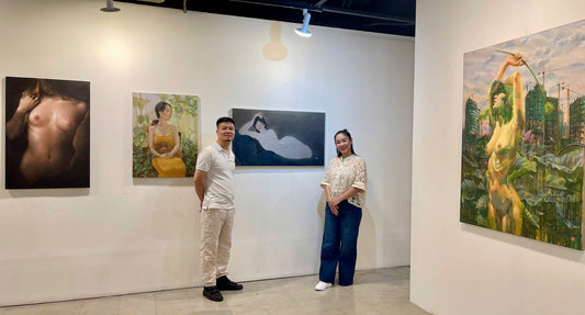 Vietnamese artists at an art exhibition in Bangkok, Thailand