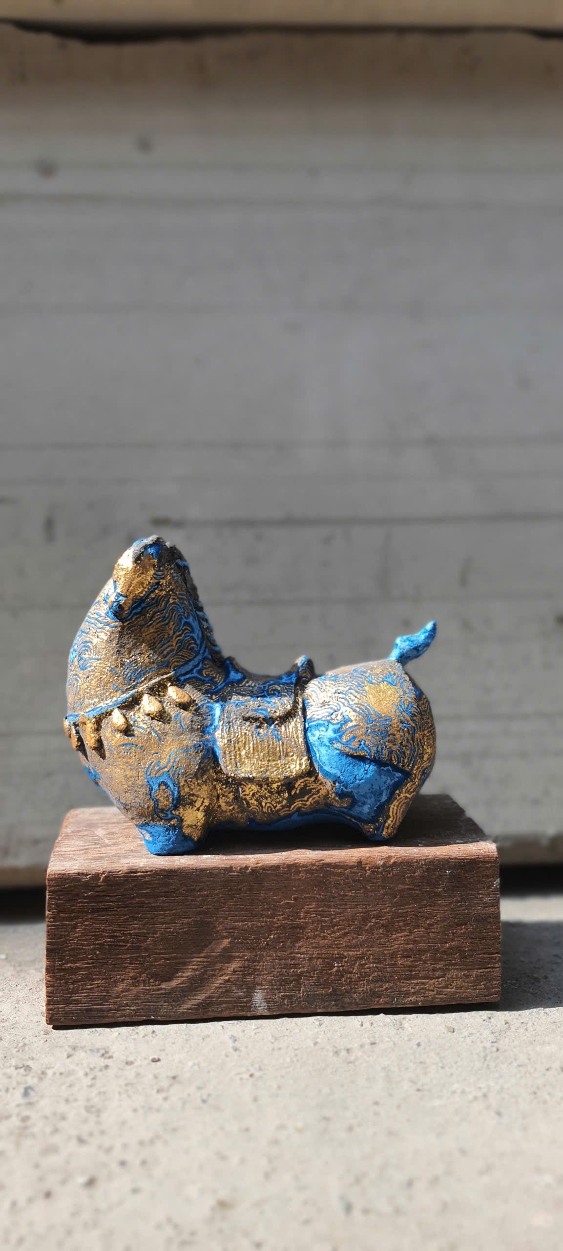 Vietnamese Paper Pulp Horse Sculpture — Blue, Red & Gold