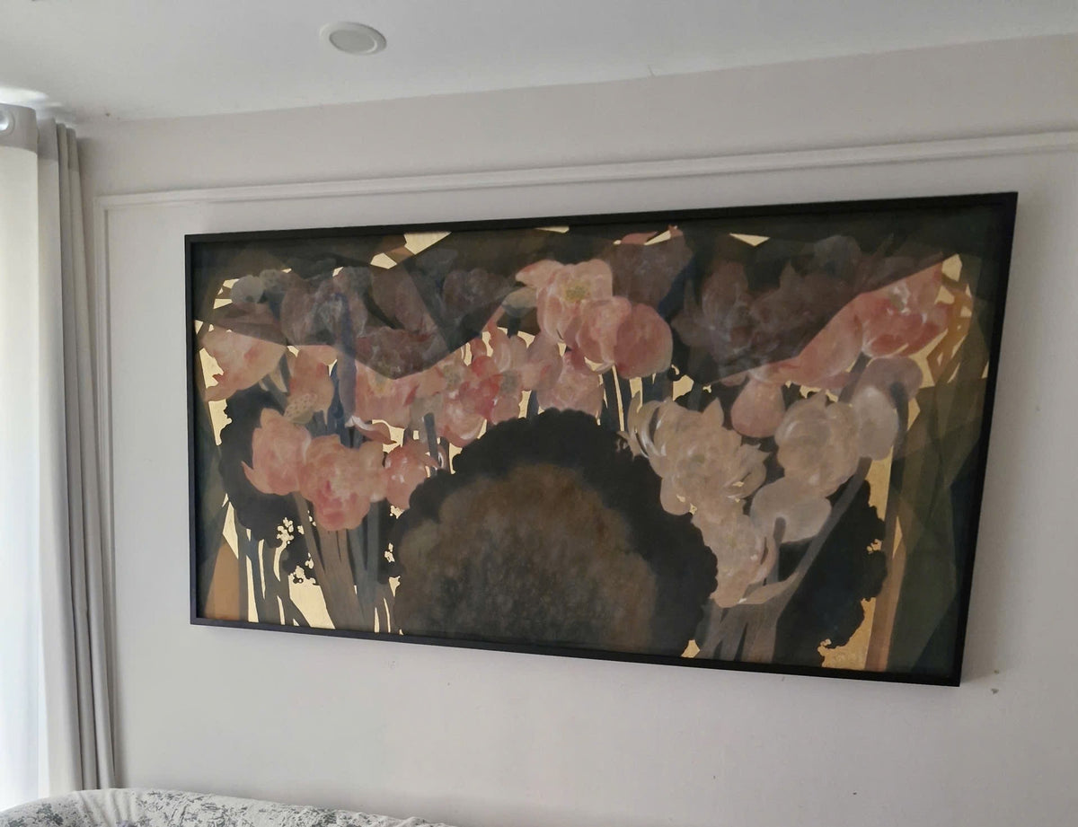 Crystallization No. 20 - Sen Ngu by Nguyen Van Trinh, original watercolor on silk, 200 × 109 cm