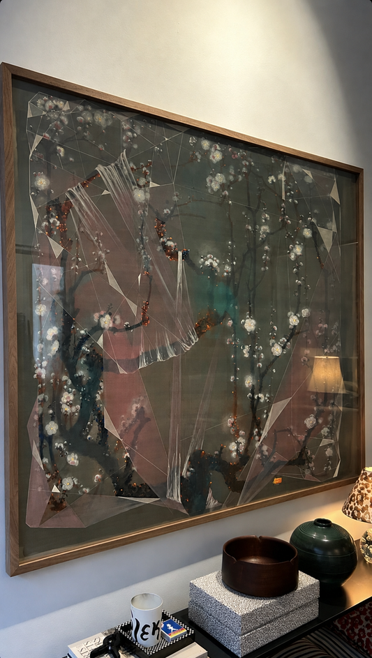 Crystallization No. 14 by Nguyen Van Trinh, original watercolor on silk, 101 × 110 cm