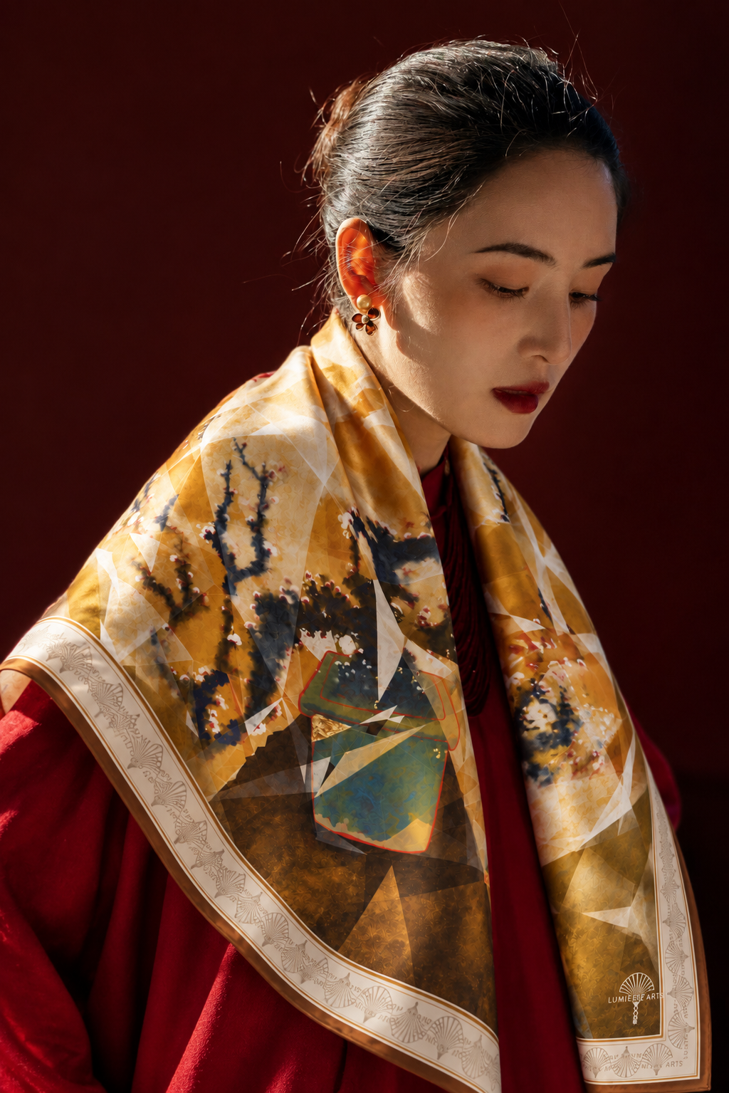 Golden silk scarf by Nguyen Van Trinh — portrait styling