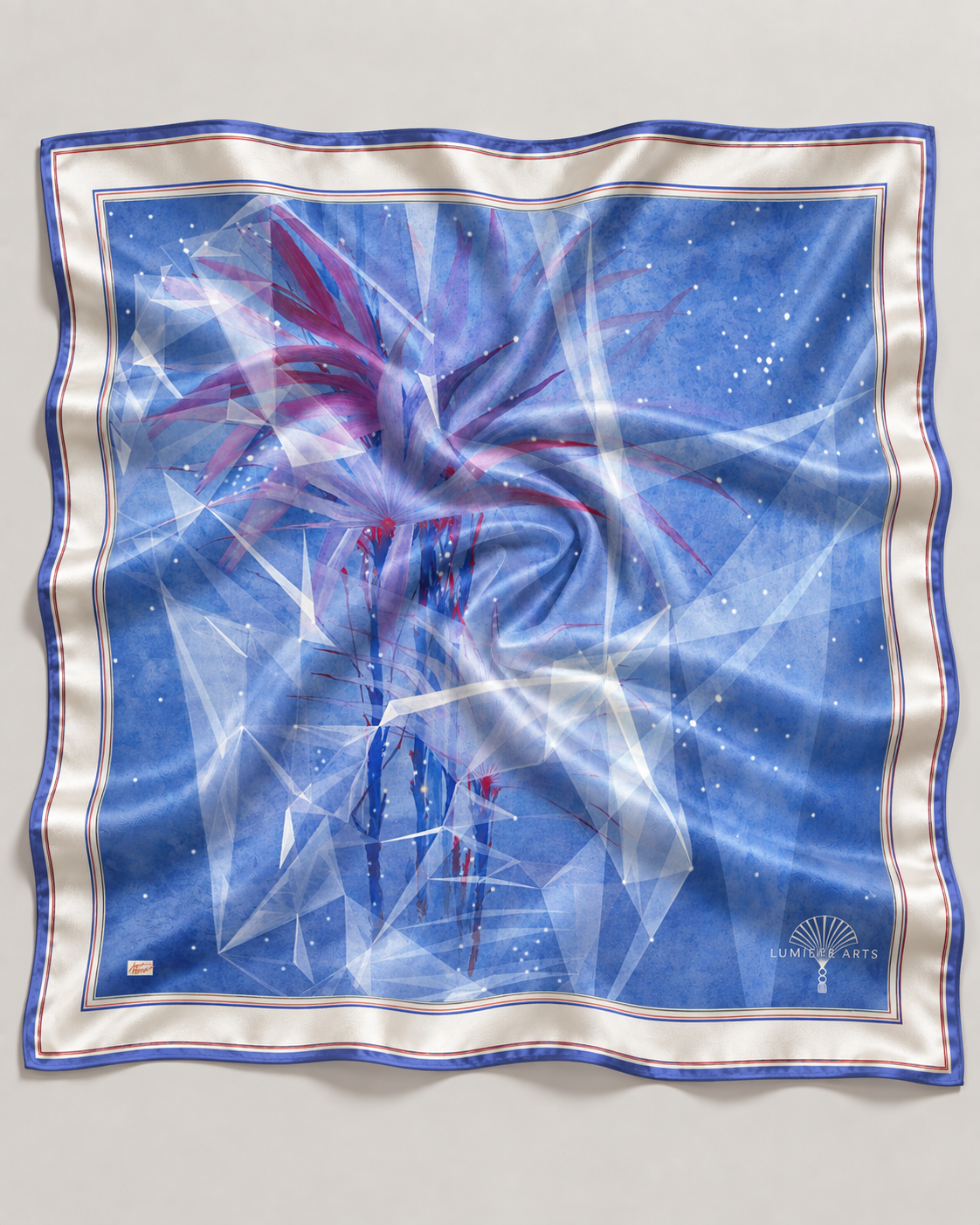Blue Crystal silk scarf by Nguyen Van Trinh - Lumiere Arts