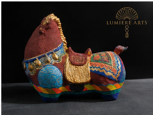 Vietnamese Paper Pulp Horse Sculpture — Red & Gold