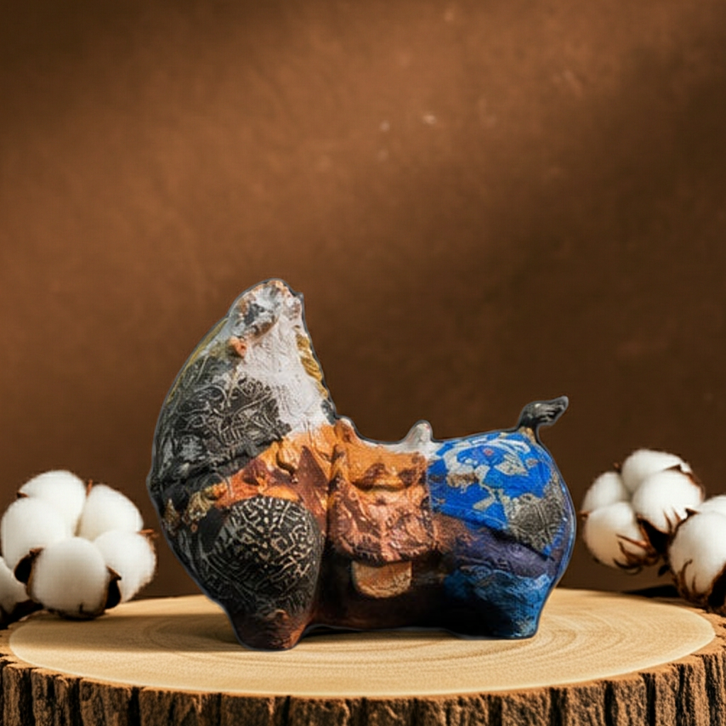 Vietnamese Paper Pulp Horse Sculpture — Black, Blue & Copper