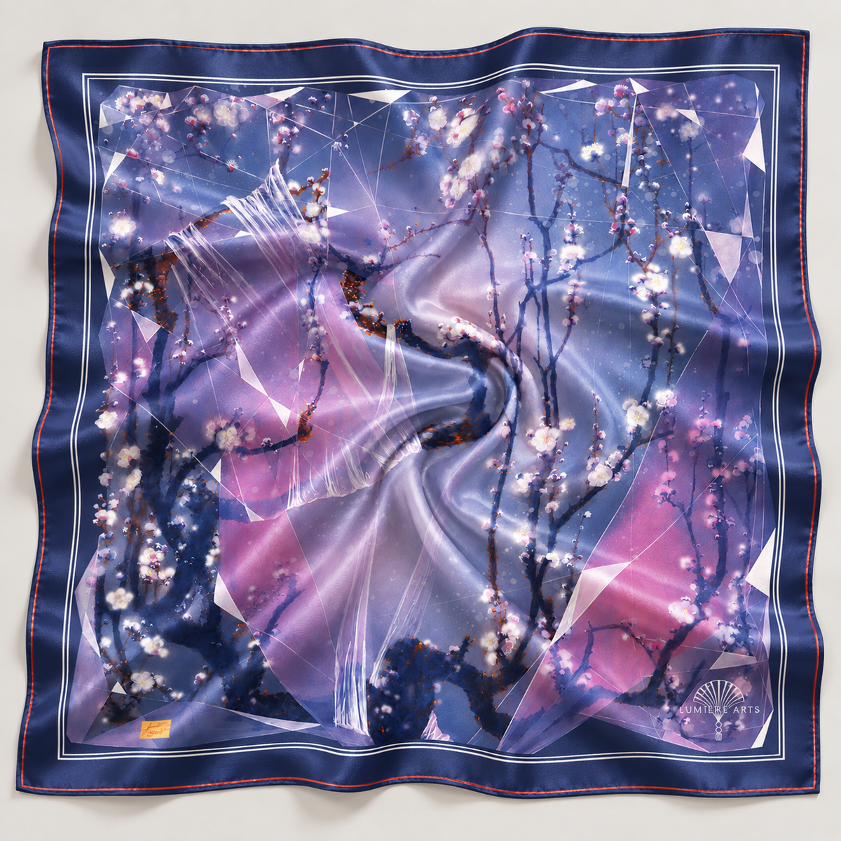 Cherry Blossom Crystal silk scarf by Nguyen Van Trinh - product view