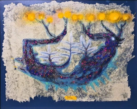 Loài mang lửa — Nguyễn Văn Trinh, original watercolor on Giang paper, 82 × 68 cm