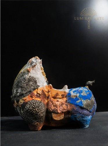 Lumiere Arts Vietnamese paper pulp horse sculpture — Black, Blue & Copper
