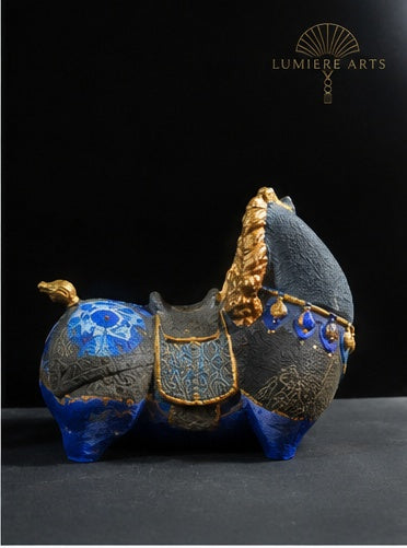 Lumiere Arts Vietnamese paper pulp horse sculpture — Blue & Gold