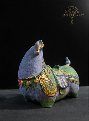 Lumiere Arts Vietnamese paper pulp horse sculpture — Green, Blue & Gold