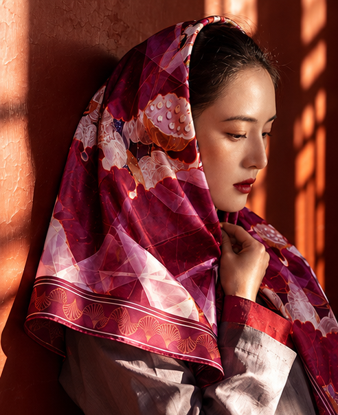 Red Lotus Silk Scarf by Nguyen Van Trinh