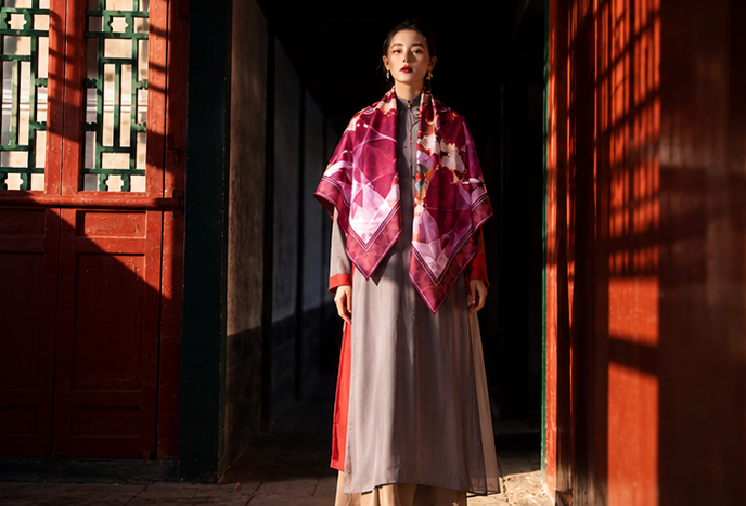 Red Lotus Silk Scarf by Nguyen Van Trinh