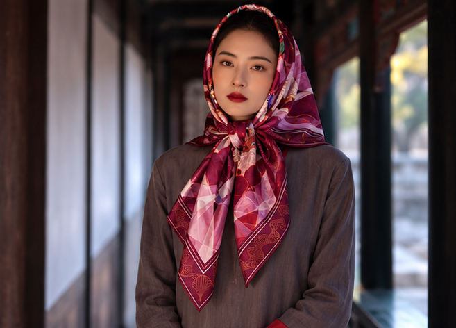 Red Lotus Silk Scarf by Nguyen Van Trinh