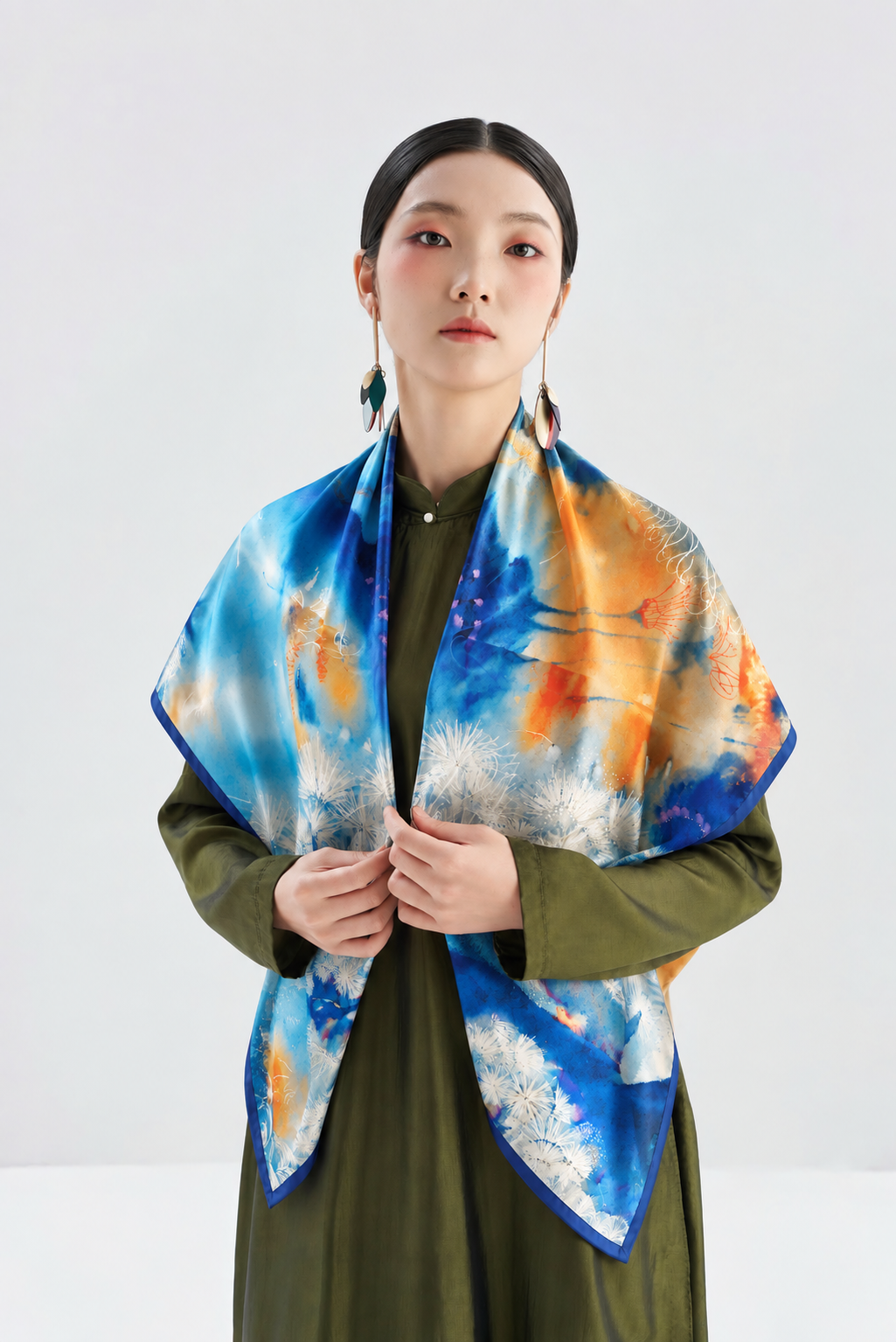 Blue Bloom silk scarf by Nguyen Van Trinh studio styling