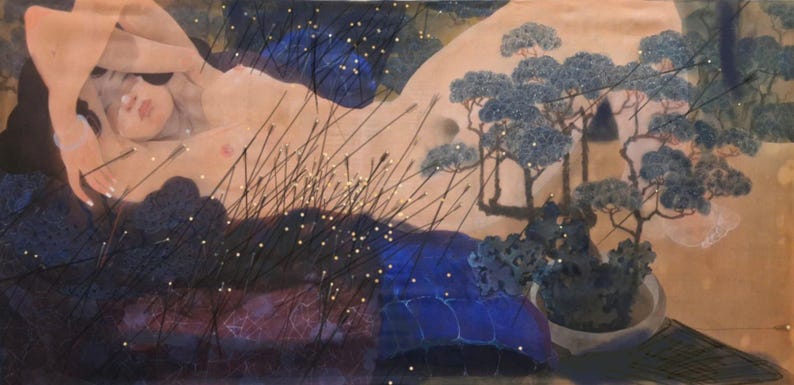 Nude Midstream – Watercolor on Silk by Nguyen Van Trinh
