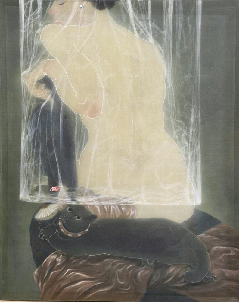 Nude Sunday – Watercolor on Silk by Nguyen Van Trinh