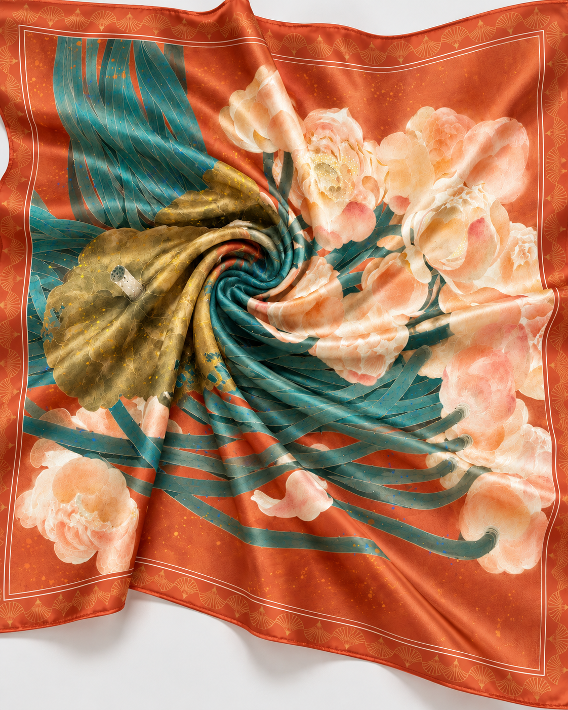 Golden Lotus silk scarf by Nguyen Van Trinh — full artwork