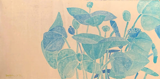 Sen Xanh (Green Lotus) by Phan Cẩm Thượng, 60 x 120 cm, natural pigments on dó paper