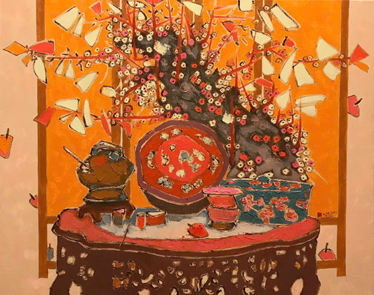 Sum Vầy by Khổng Đỗ Duy, original oil painting, 100 × 80 cm
